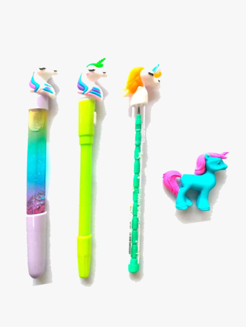 4 Piece Combo set Unicorn Pen & stacking Pencil, Eraser, beautiful Glitter Light Gel Pen