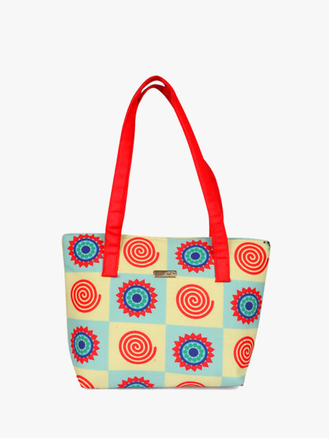 Small Yellow Red Mandala Print Fatty Tote Bag
