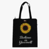 Sunflower Printed Zip Tote Bag for shopping