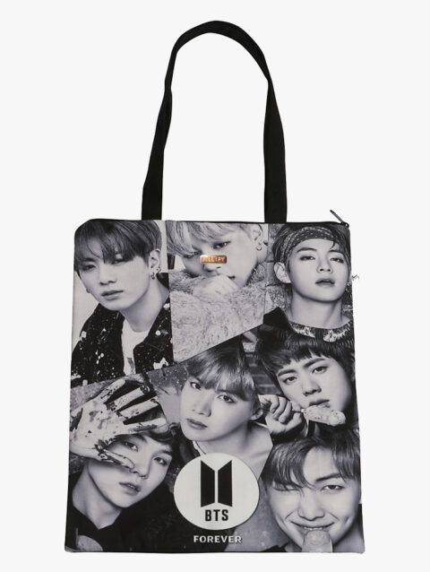 BTS Printed Zip Tote Bag for shopping