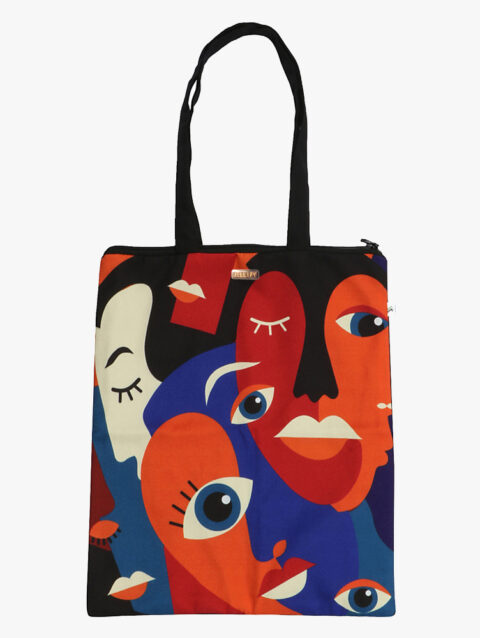 Eye Printed Zip Tote Bag for shopping