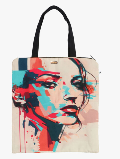 Color Face Printed Zip Tote Bag