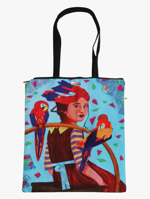 Parrot Girl Printed Zip Tote Bag