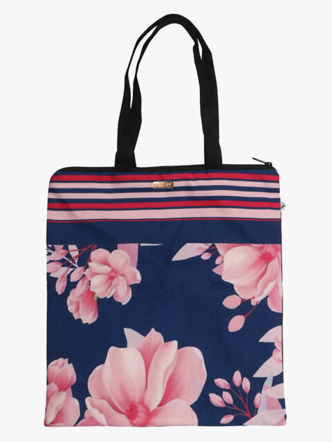 Pink Flower Multi Color Zip Tote Bag