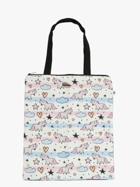 White Unicorn Printed Zip Tote Bag