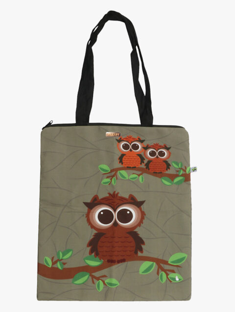 Owl Printed Multi Color Zip Tote Bag