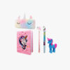Plastic Unicorn Combo Set Fur Diary with Pencil Box Unicorn Pen, Unicorn Bullet Pencil & Unicorn Eraser Pack of 5 Pcs