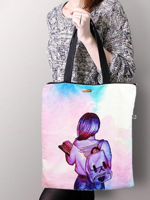 Collage Girl Print Zip Tote Bag