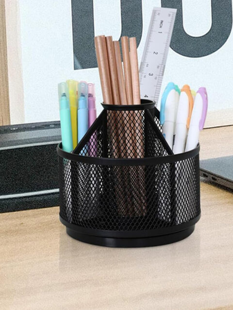 5 Compartment Rotating Pencil Holder Black