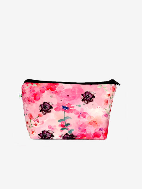 Pink Flower Cosmetics Makeup Pouch for Women