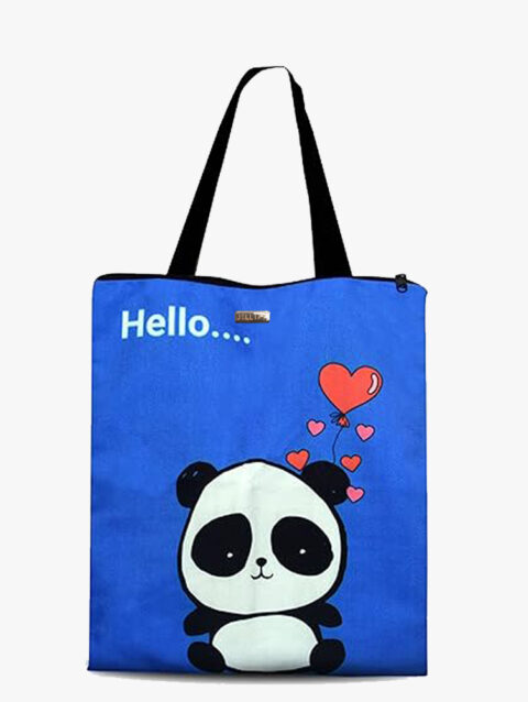 Blue Panda Printed Zip Tote Bag