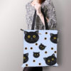 Black Cats Printed Sky Blue Zip Tote Bag