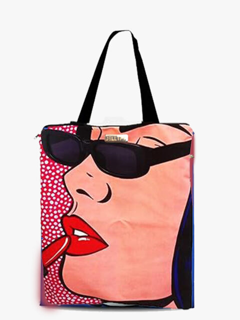Model Face Printed Canvas Zip Tote Bag